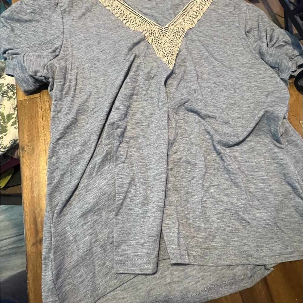 Gray V-Neck Women Top